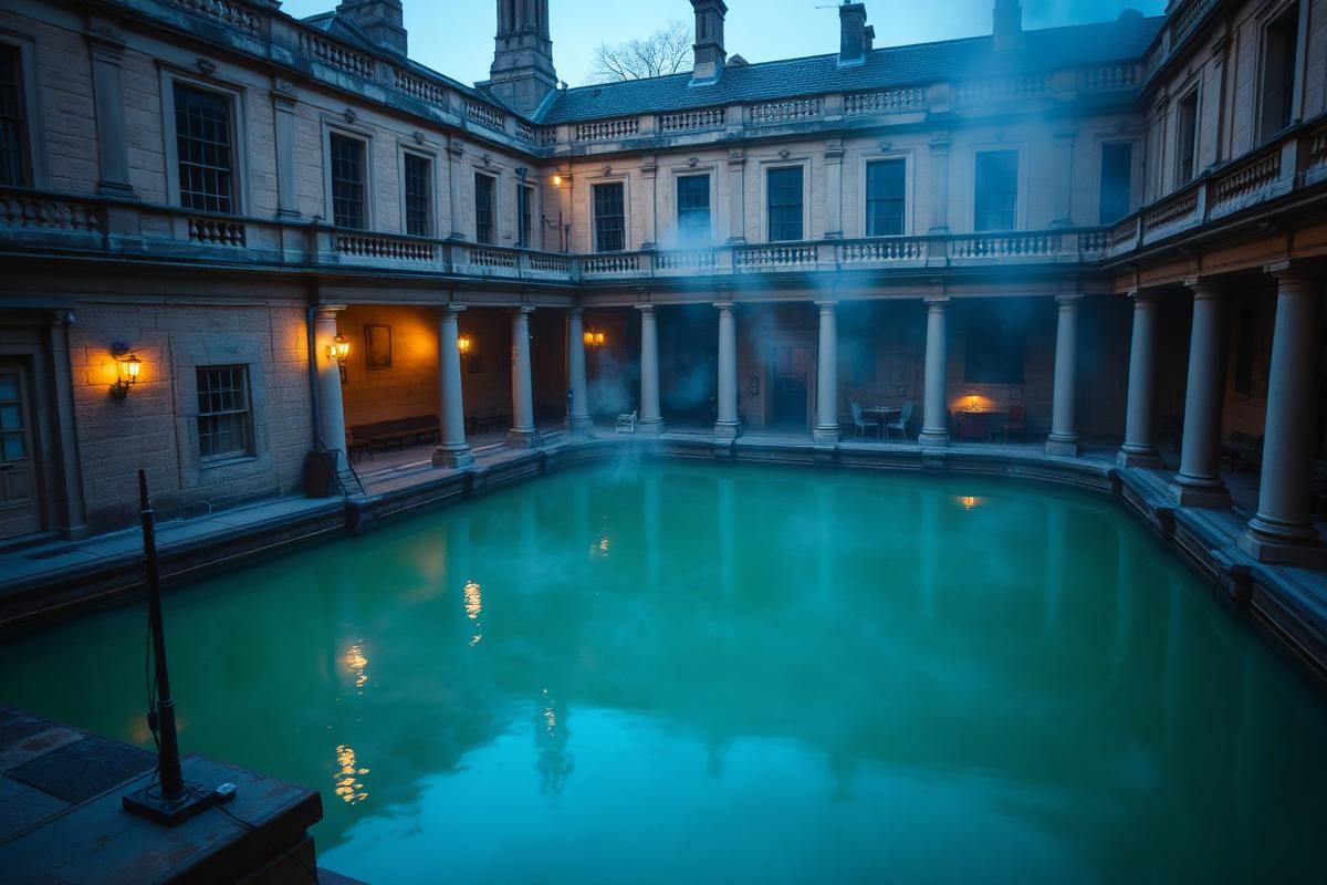 Live 5G small cell deployment at the Roman Baths heritage site in Bath at dusk